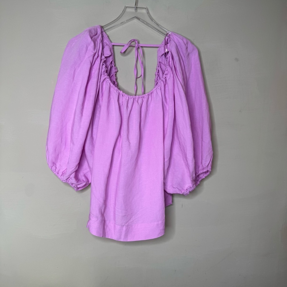 On 34th Lavender/pink Puff Sleeve Peasant Blouse Tie Neck Top size OX NWOT